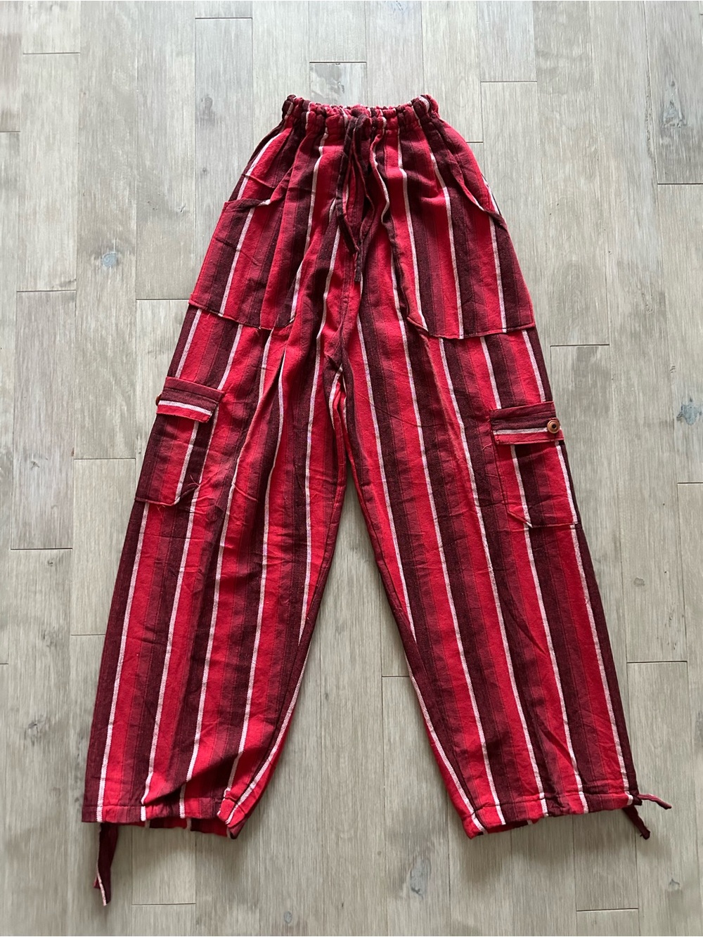 Peru/Ecuador‎ Handmade Cotton Hippie Striped Boho Unisex Pants Red Joggers Large